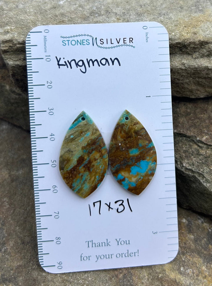 Kingman Turquoise (Arizona) Earring Slab Bead Pair 17x31mm