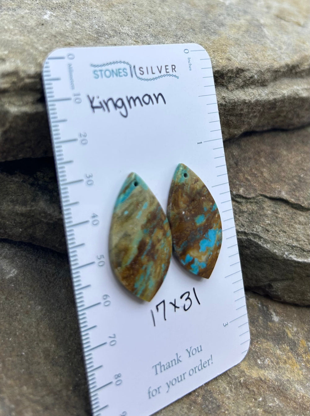 Kingman Turquoise (Arizona) Earring Slab Bead Pair 17x31mm