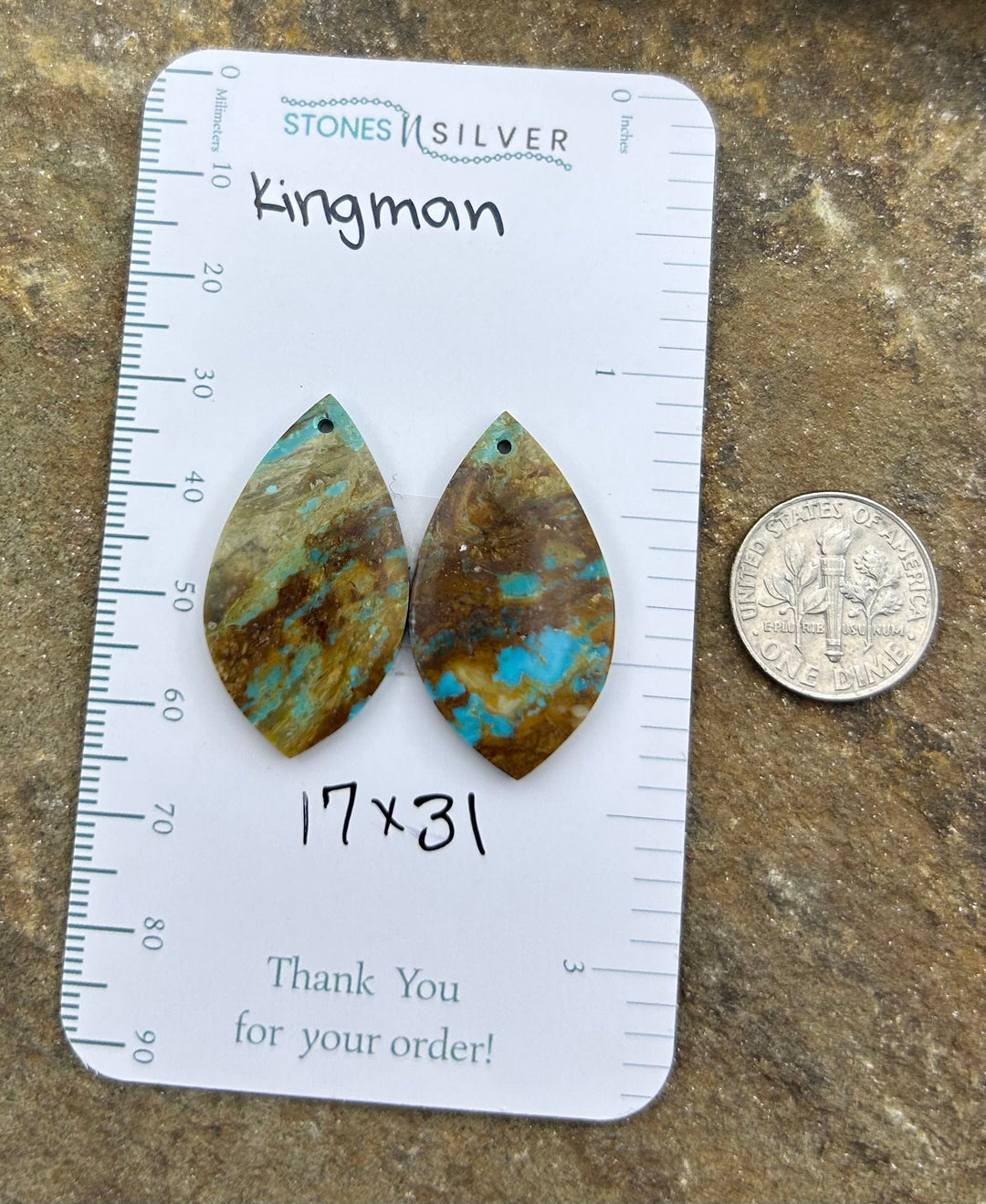 Kingman Turquoise (Arizona) Earring Slab Bead Pair 17x31mm