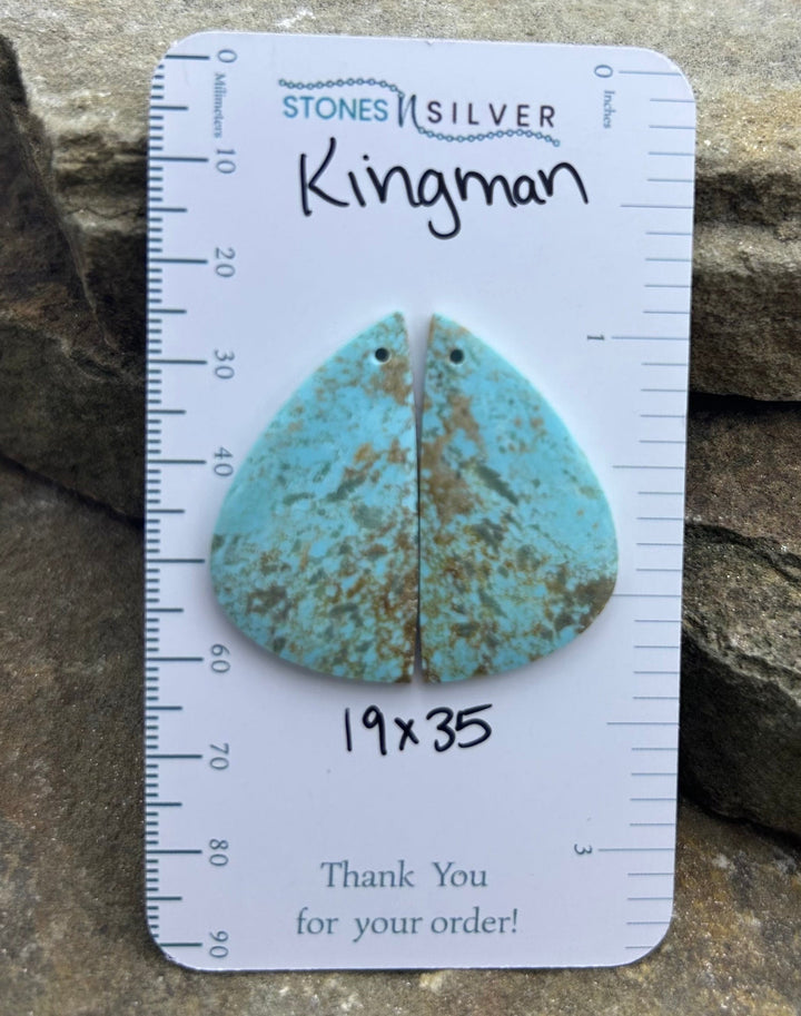 Kingman Turquoise (Arizona) Earring Slab Bead Pair 19x35mm
