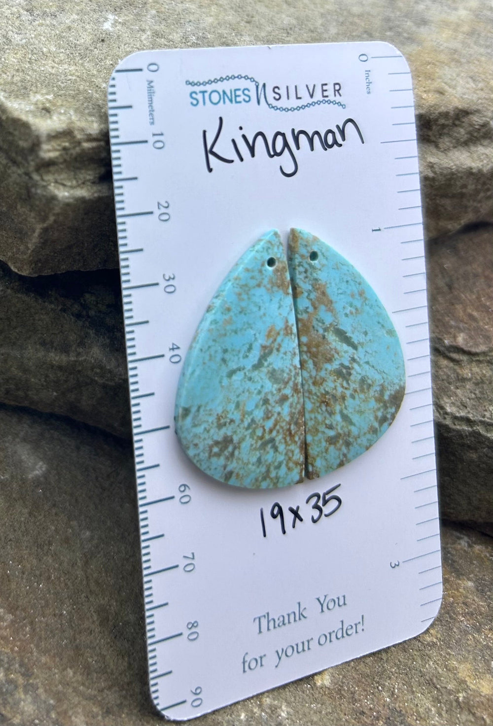 Kingman Turquoise (Arizona) Earring Slab Bead Pair 19x35mm