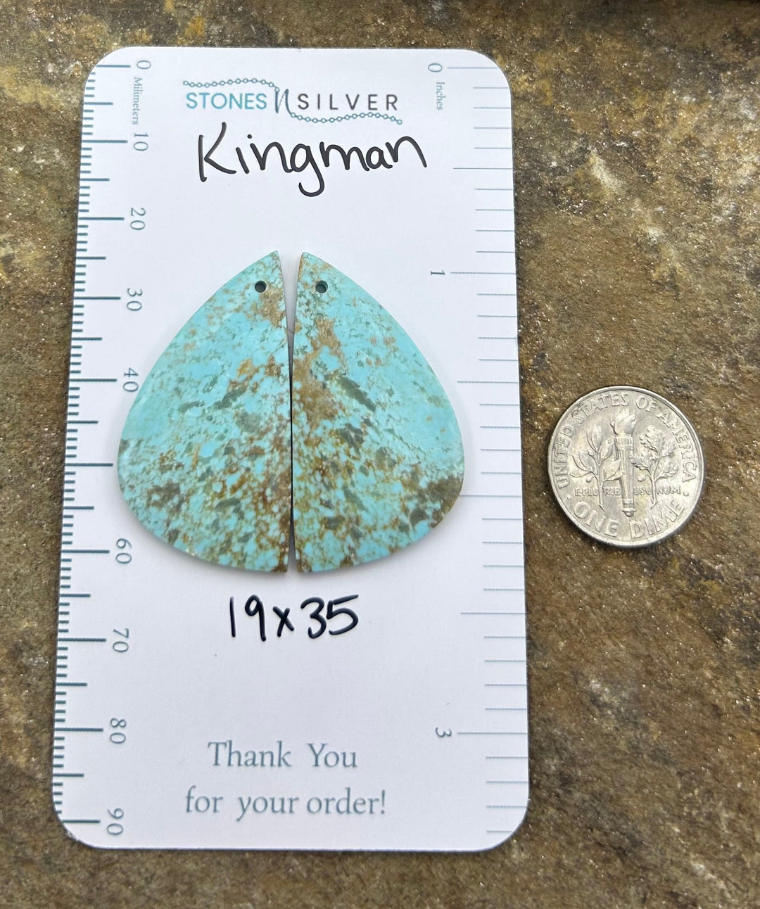 Kingman Turquoise (Arizona) Earring Slab Bead Pair 19x35mm