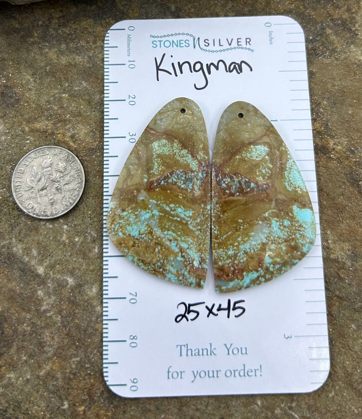 Kingman Turquoise (Arizona) Earring Slab Bead Pair 25x45mm