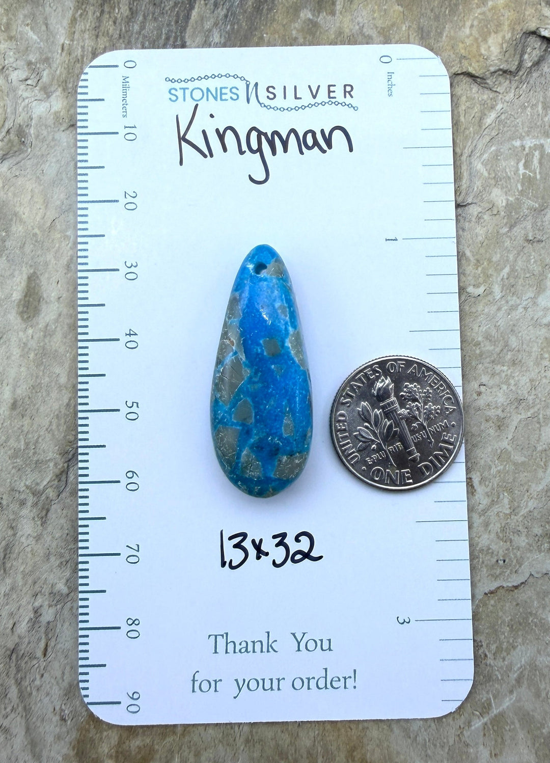 Kingman Turquoise (Arizona) Focal Pendant Bead 13x32mm
