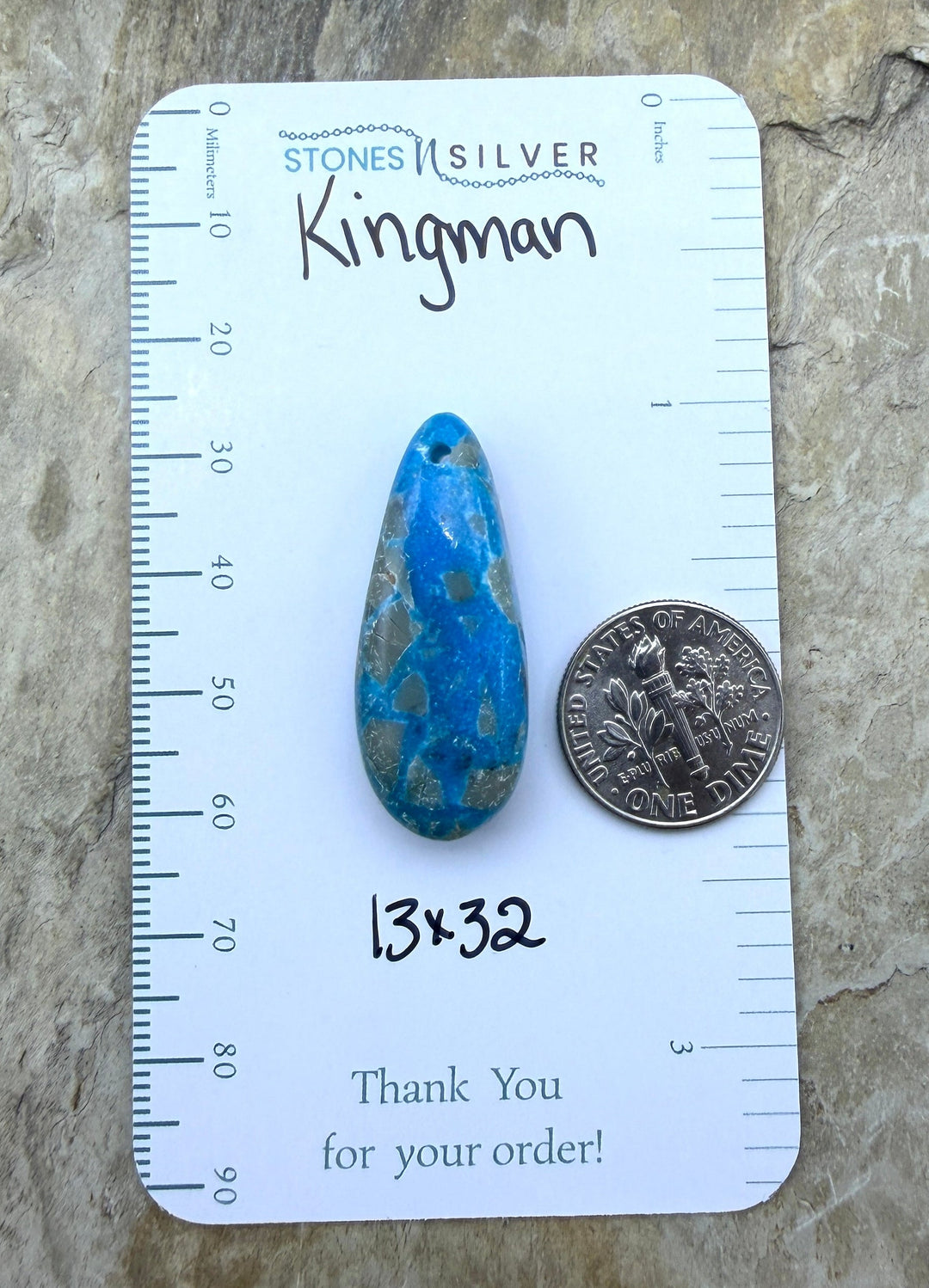 Kingman Turquoise (Arizona) Focal Pendant Bead 13x32mm
