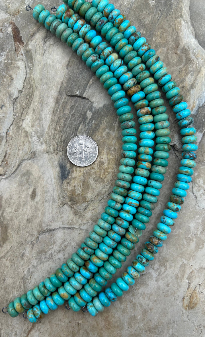 Kingman Turquoise (Arizona) Handcut Rondelle Beads 8mm 8