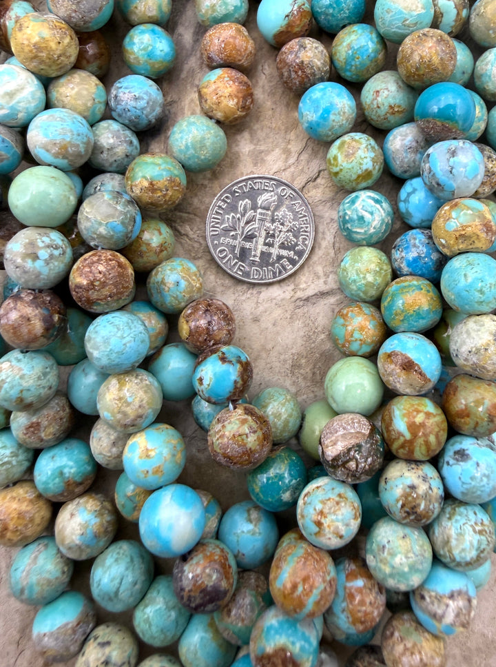 Kingman Turquoise (Arizona) Handcut Rustic Round Beads 8mm