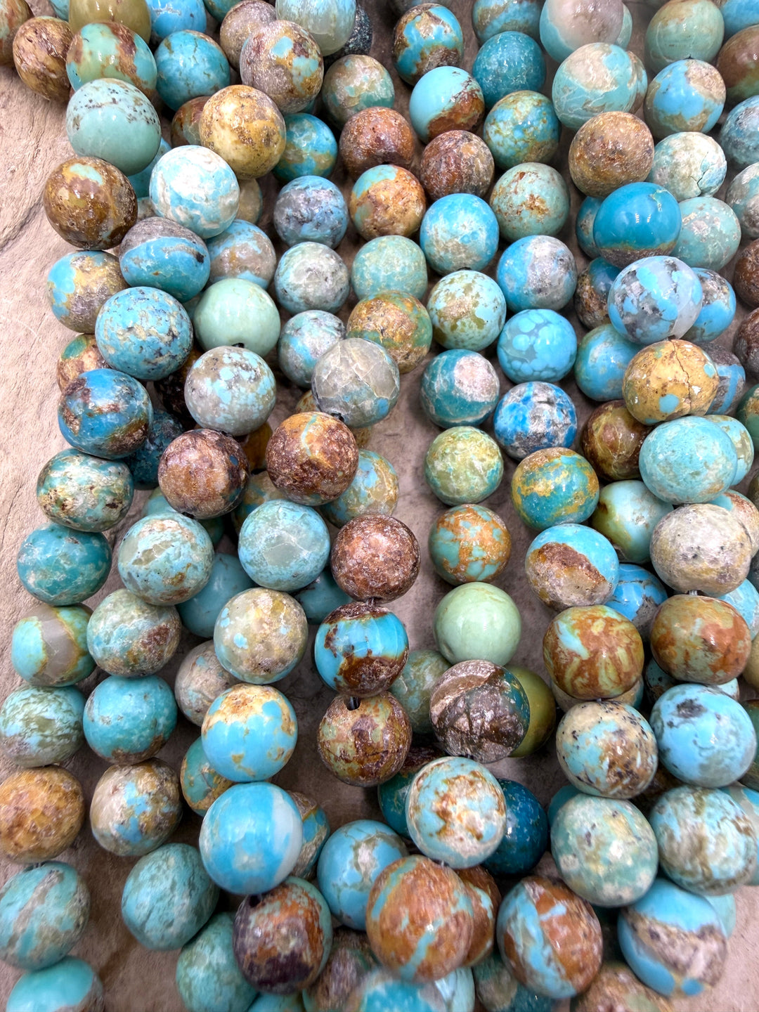 Kingman Turquoise (Arizona) Handcut Rustic Round Beads 8mm