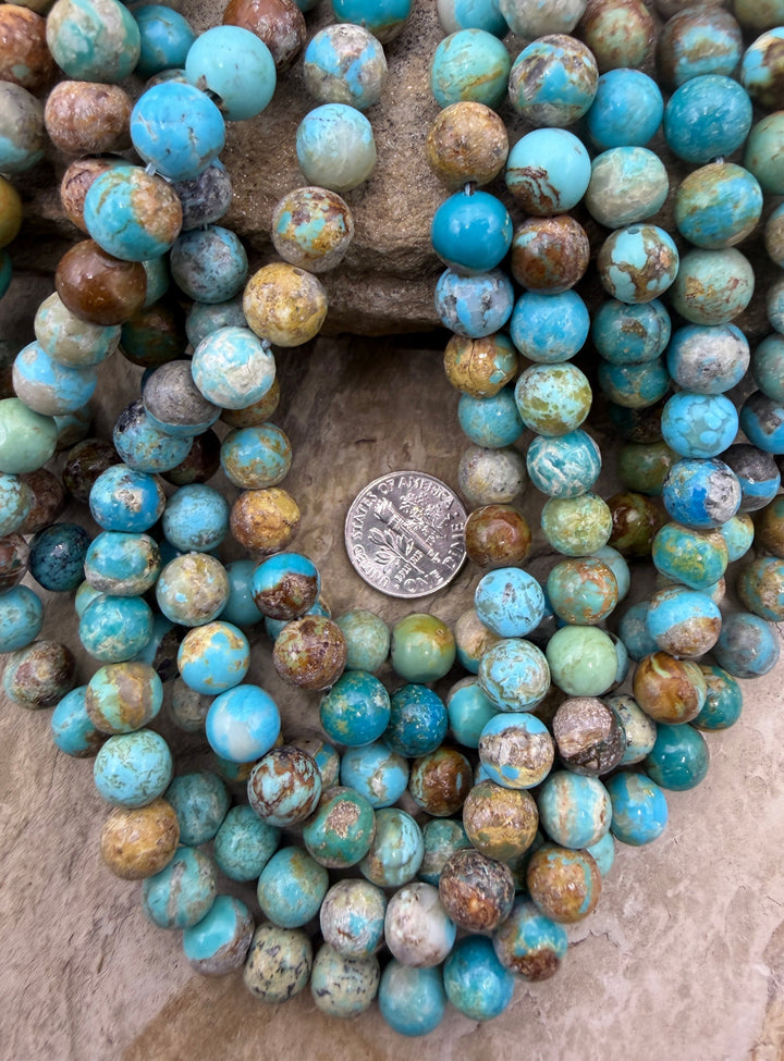 Kingman Turquoise (Arizona) Handcut Rustic Round Beads 8mm