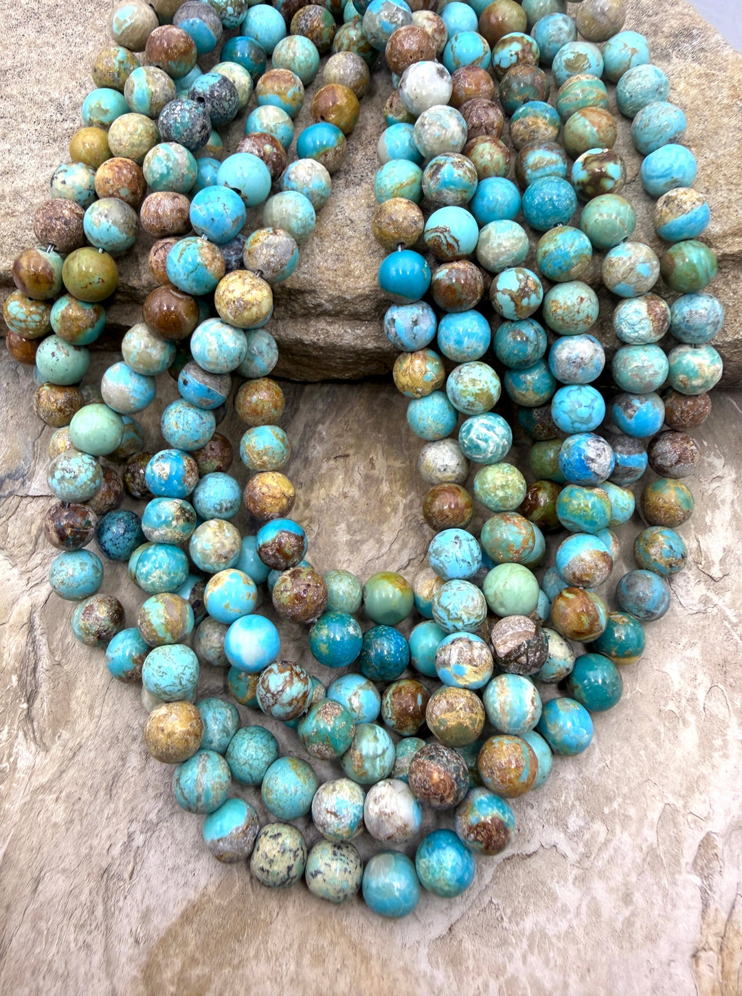 Kingman Turquoise (Arizona) Handcut Rustic Round Beads 8mm