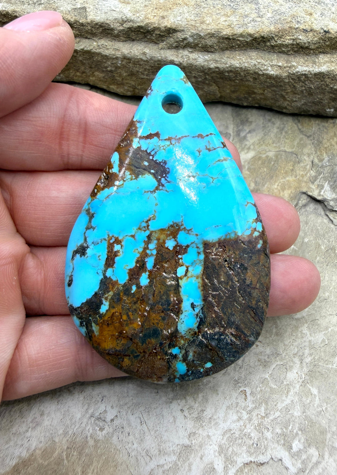 Kingman Turquoise (Arizona) HUGE (Large Hole) Focal Pendant