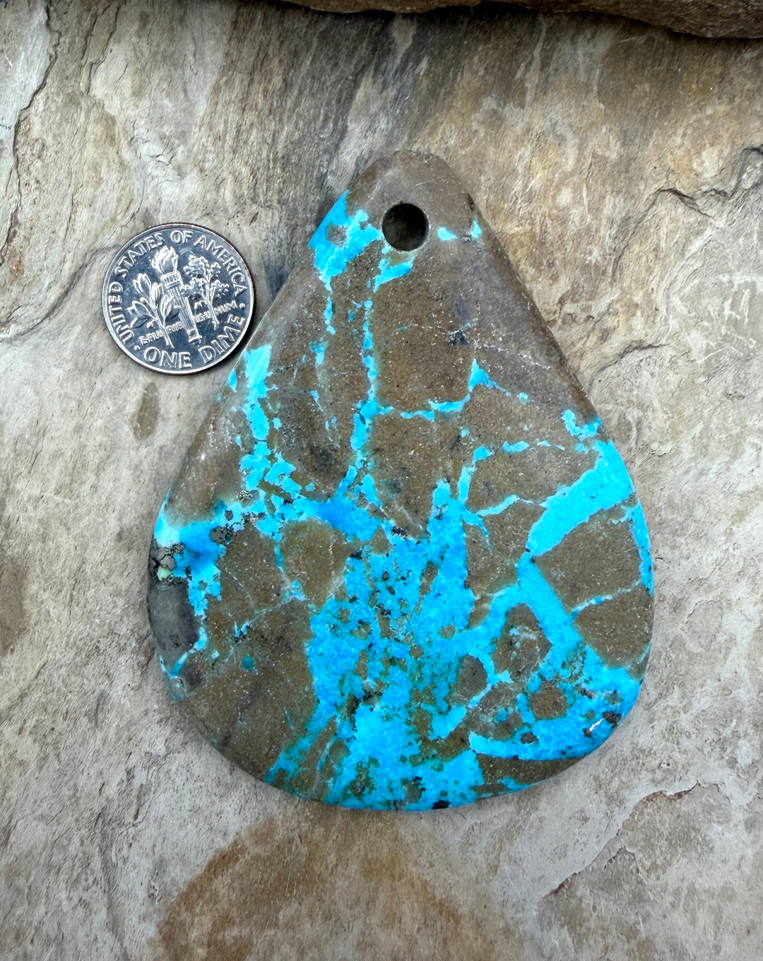 Kingman Turquoise (Arizona) HUGE Large Hole Focal Pendant