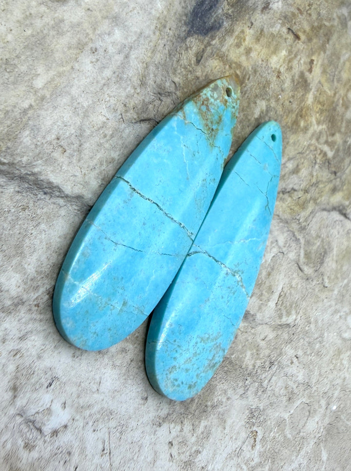 Kingman Turquoise (Arizona) Matching Earring Slab Bead Pair