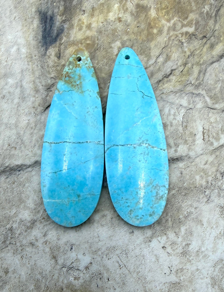 Kingman Turquoise (Arizona) Matching Earring Slab Bead Pair