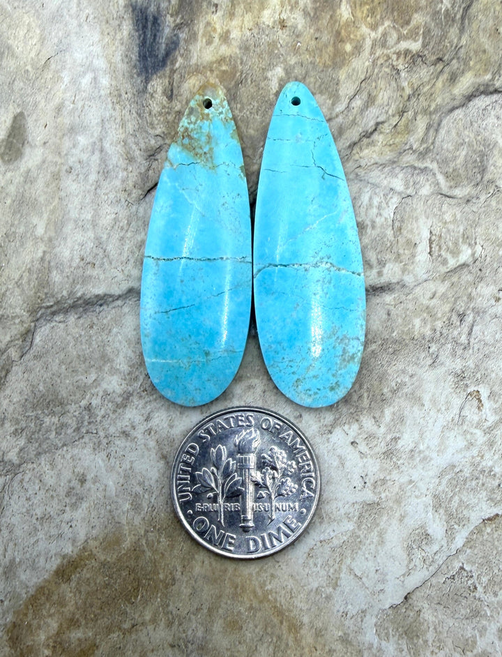 Kingman Turquoise (Arizona) Matching Earring Slab Bead Pair