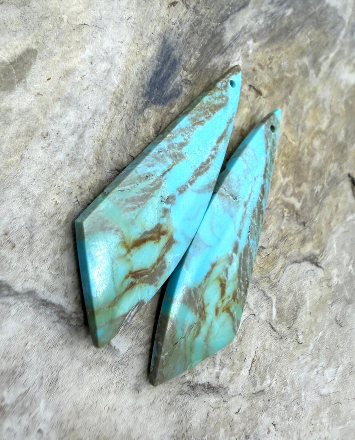 Kingman Turquoise (Arizona) Matching Earring Slab Bead Pair