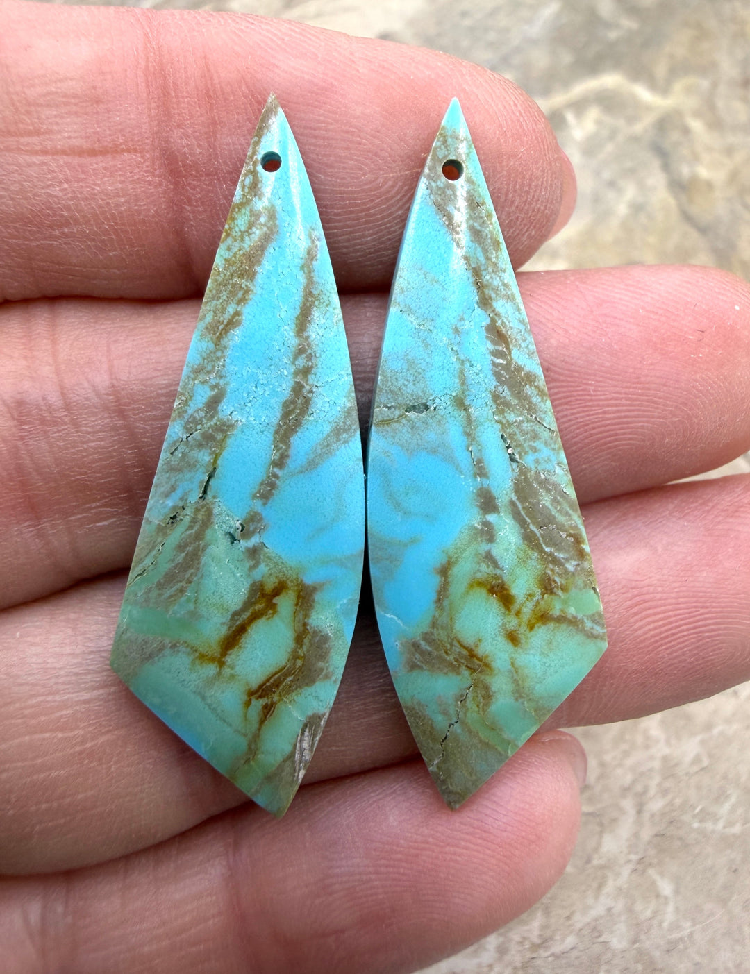 Kingman Turquoise (Arizona) Matching Earring Slab Bead Pair
