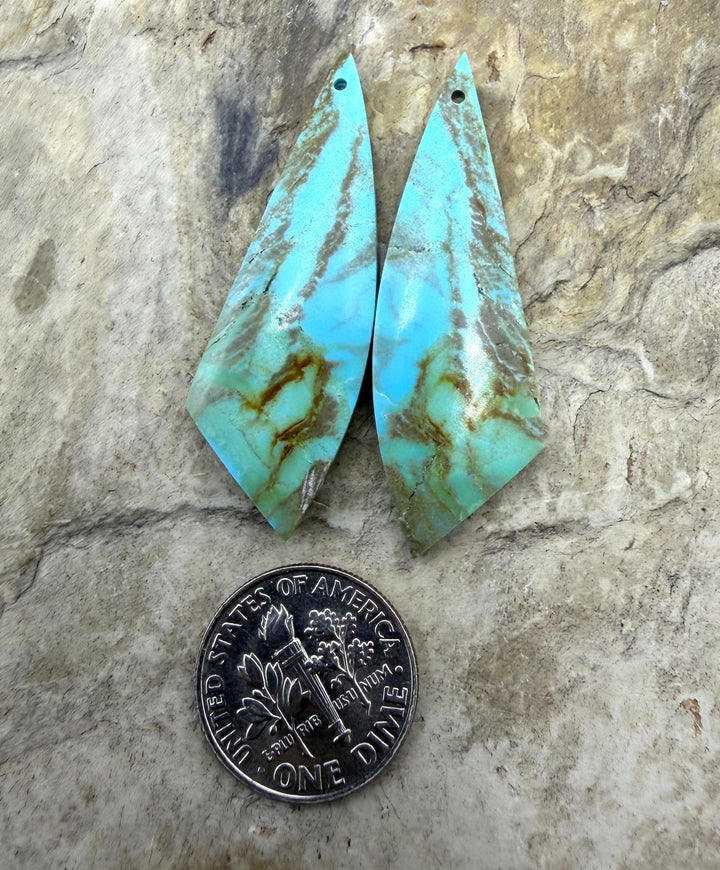 Kingman Turquoise (Arizona) Matching Earring Slab Bead Pair