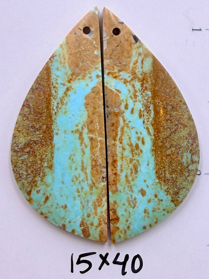 Kingman Turquoise (Arizona) Matching Earring Slab Bead Pair