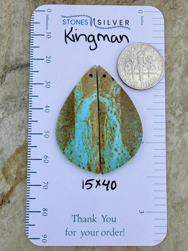 Kingman Turquoise (Arizona) Matching Earring Slab Bead Pair