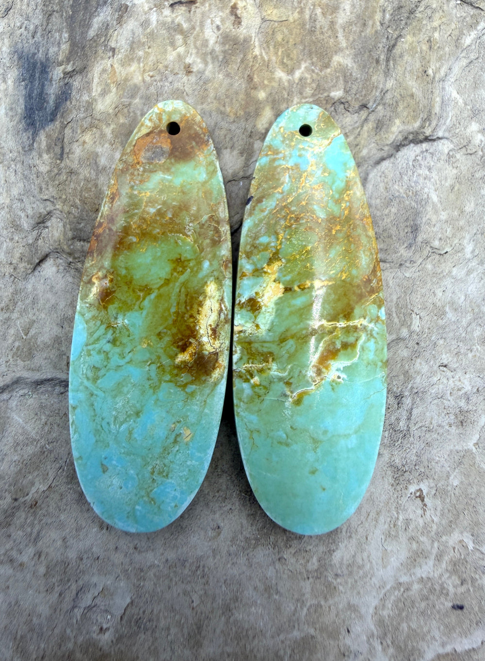 Kingman Turquoise (Arizona) Matching Earring Slab Bead Pair