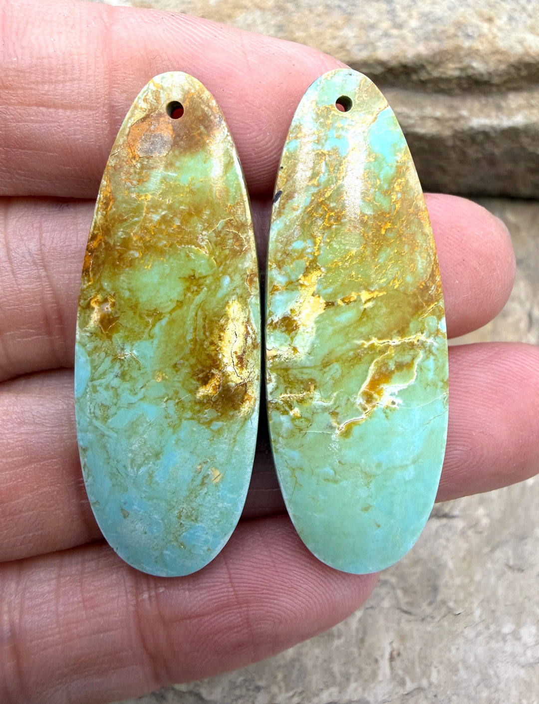 Kingman Turquoise (Arizona) Matching Earring Slab Bead Pair