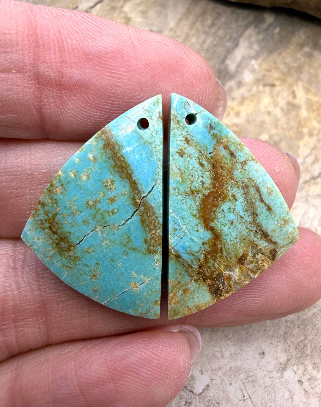 Kingman Turquoise (Arizona) Matching Earring Slab Bead Pair