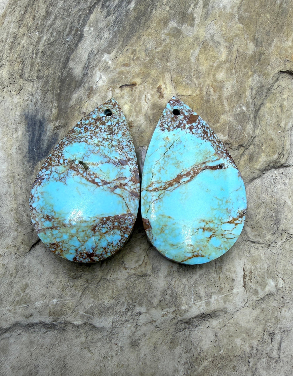 Kingman Turquoise (Arizona) Matching Earring Slab Bead Pair