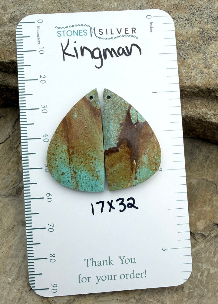 Kingman Turquoise (Arizona) Matching Earring Slab Bead Pair
