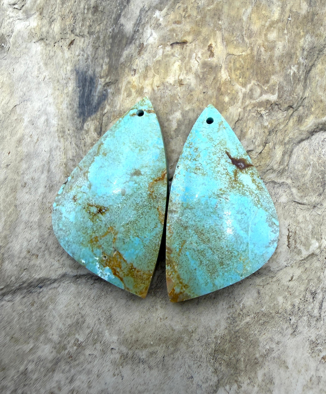 Kingman Turquoise (Arizona) Matching Earring Slab Bead Pair