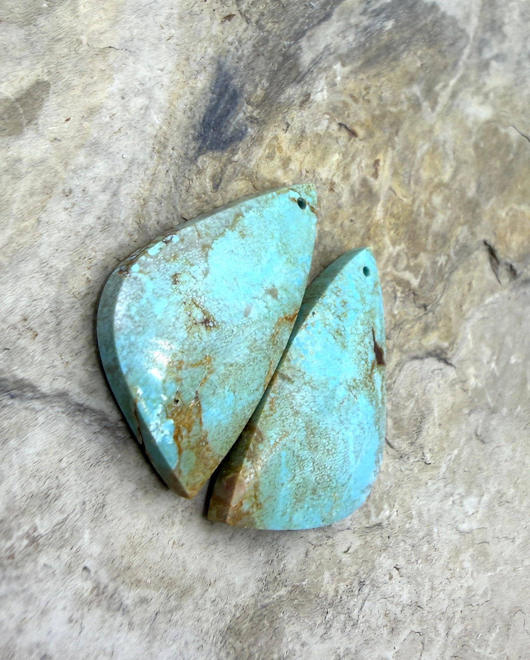 Kingman Turquoise (Arizona) Matching Earring Slab Bead Pair