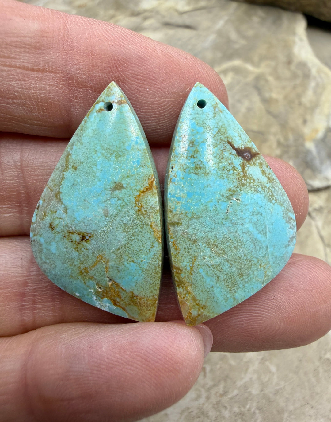 Kingman Turquoise (Arizona) Matching Earring Slab Bead Pair
