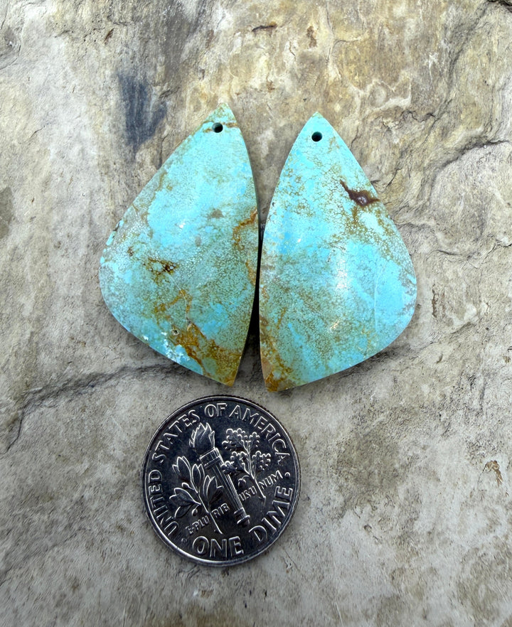 Kingman Turquoise (Arizona) Matching Earring Slab Bead Pair