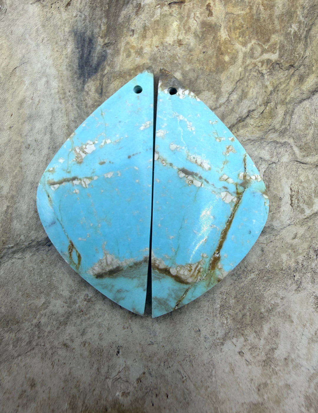 Kingman Turquoise (Arizona) Matching Earring Slab Bead Pair