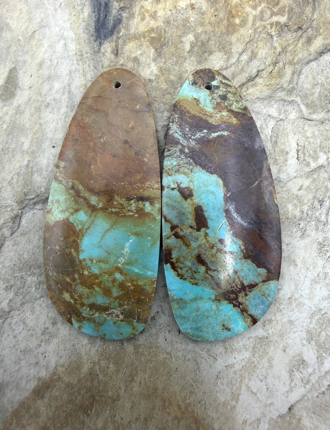 Kingman Turquoise (Arizona) Matching Earring Slab Bead Pair