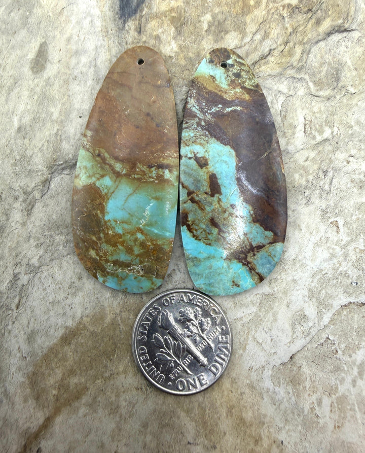 Kingman Turquoise (Arizona) Matching Earring Slab Bead Pair