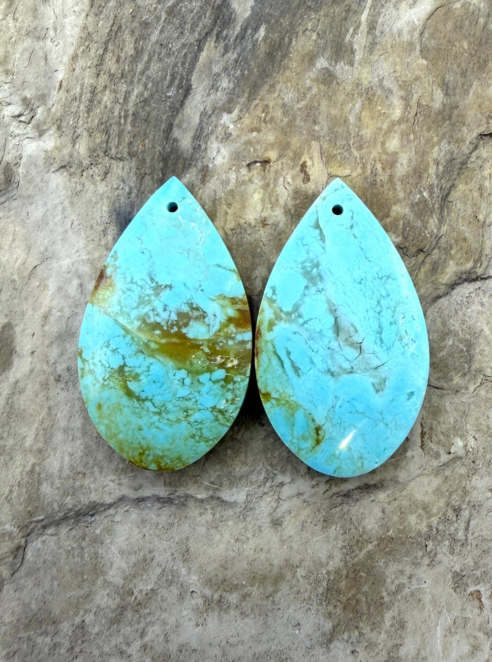 Kingman Turquoise (Arizona) Matching Earring Slab Bead Pair