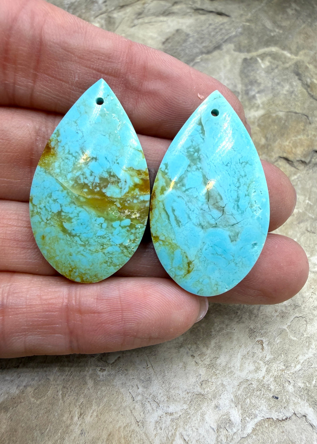 Kingman Turquoise (Arizona) Matching Earring Slab Bead Pair