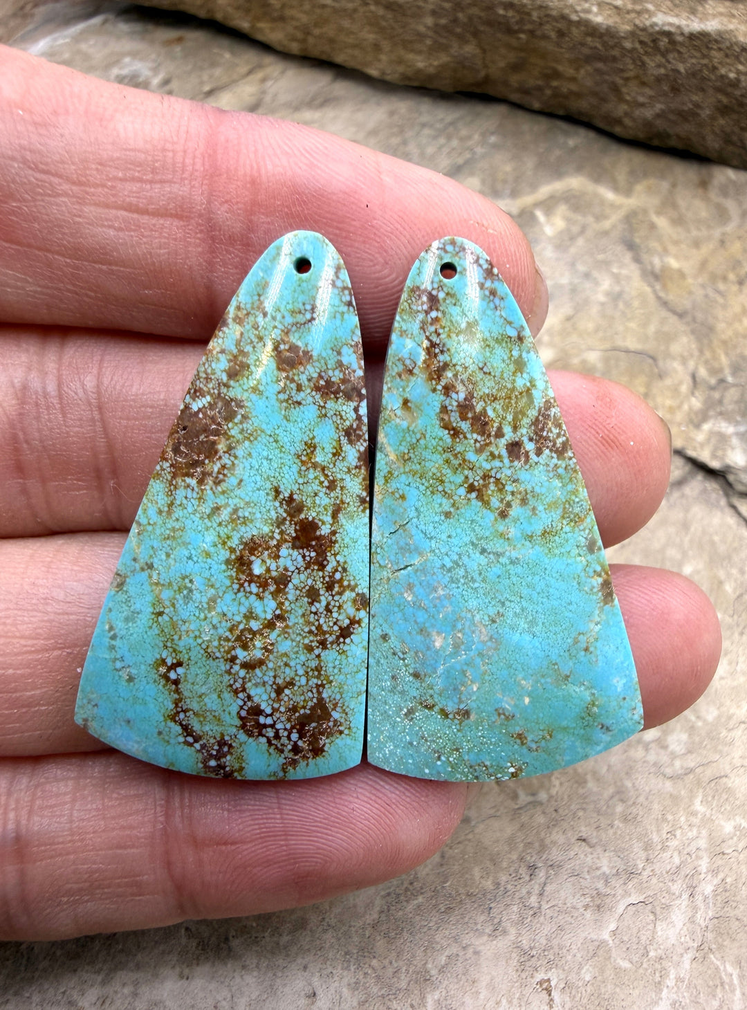 Kingman Turquoise (Arizona) Matching Earring Slab Bead Pair