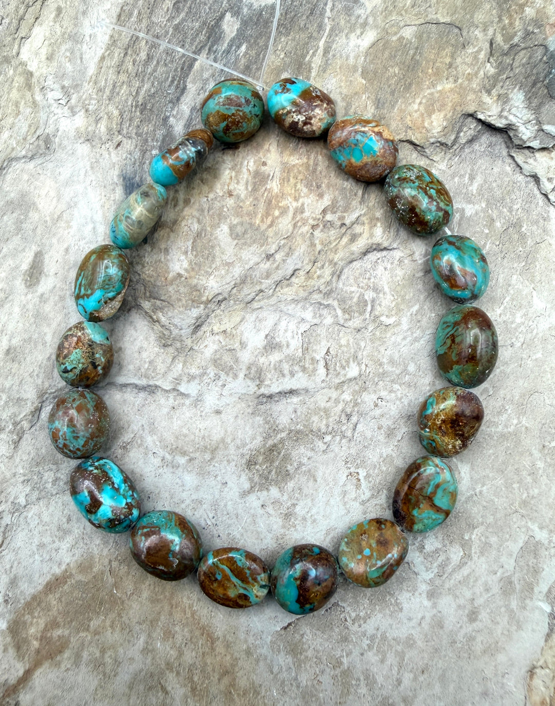 Kingman Turquoise (Arizona) Oval Nugget Beads 8 Inch