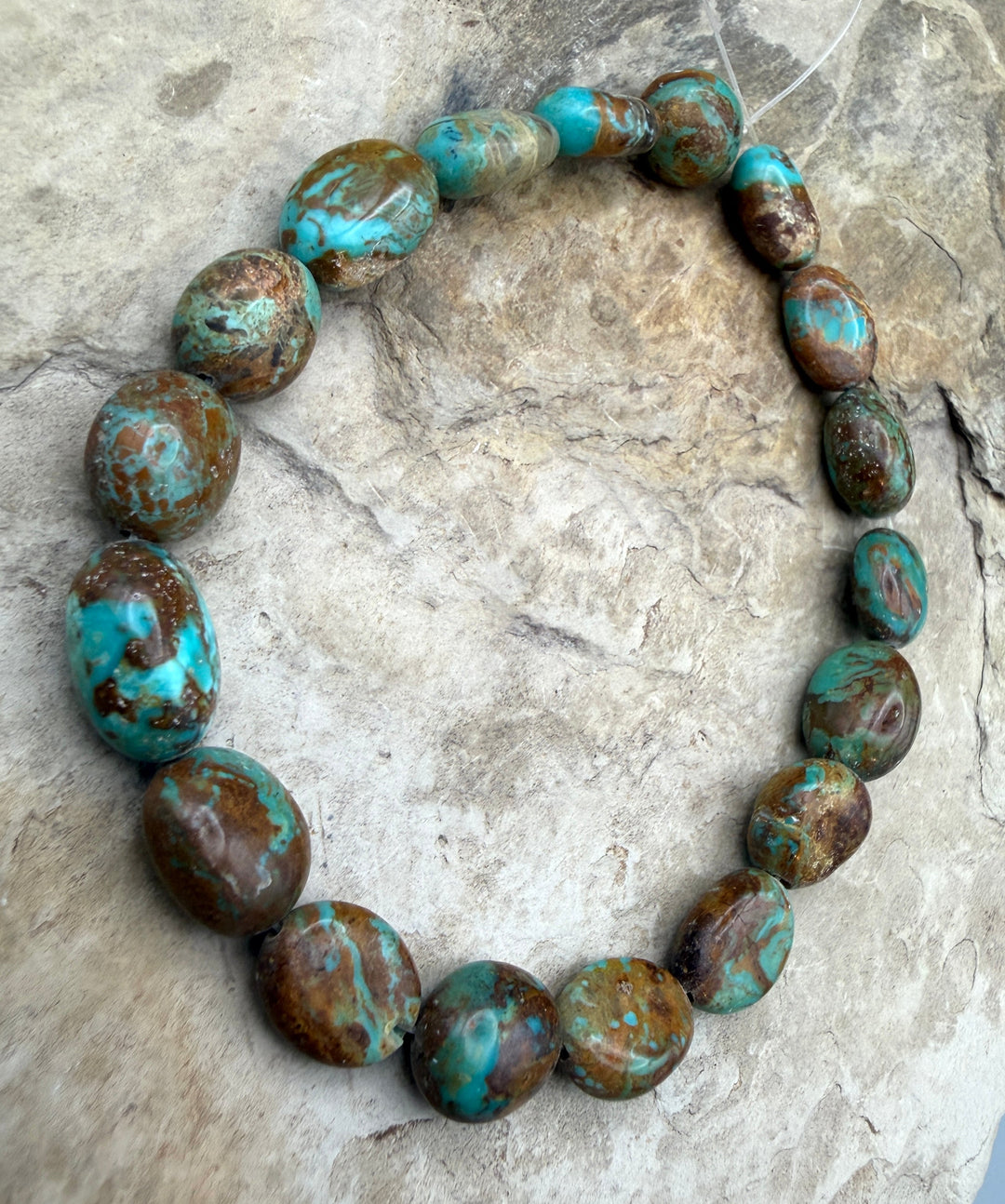 Kingman Turquoise (Arizona) Oval Nugget Beads 8 Inch