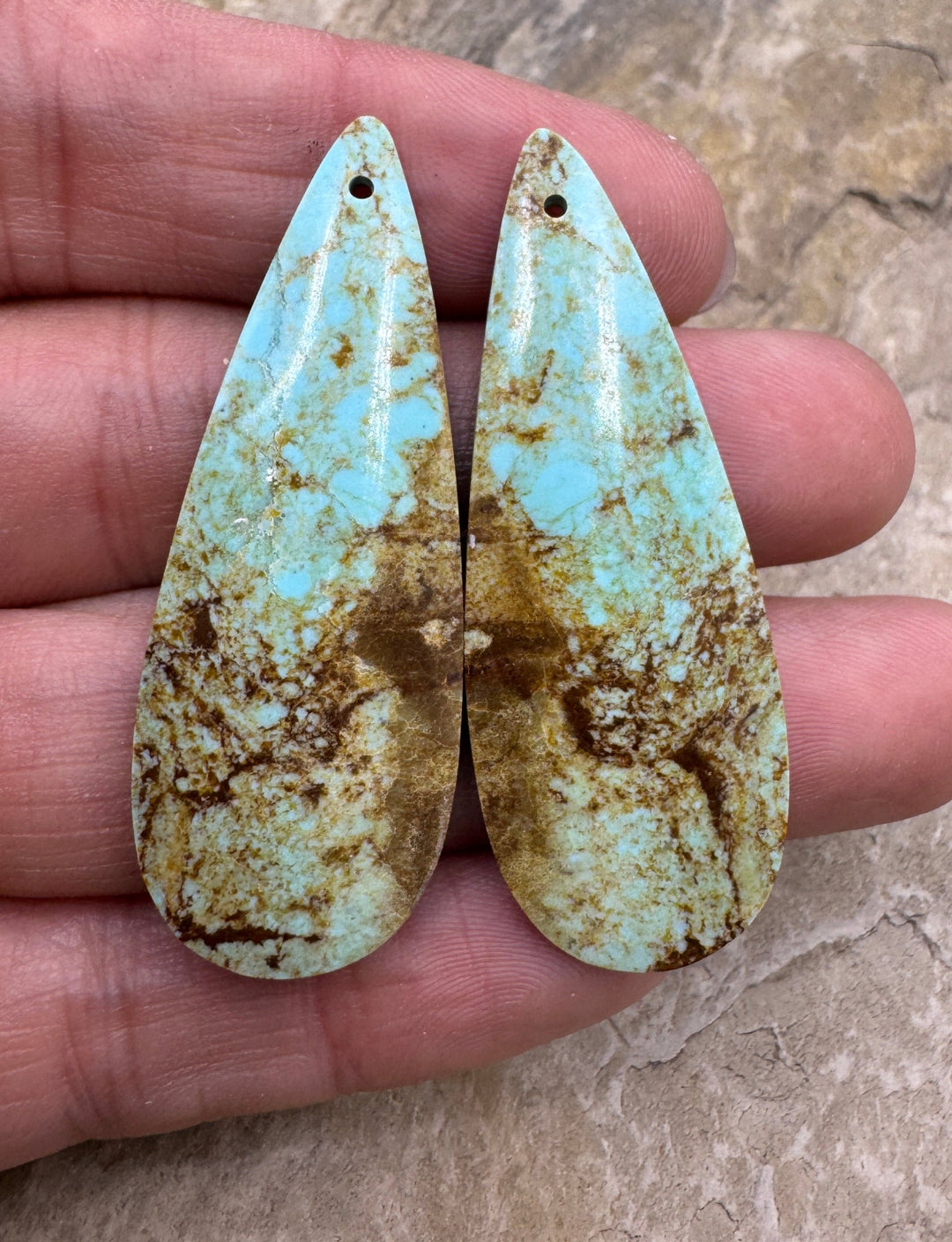Kingman Turquoise (AZ) BIG Matching Earring Slab Bead Pair