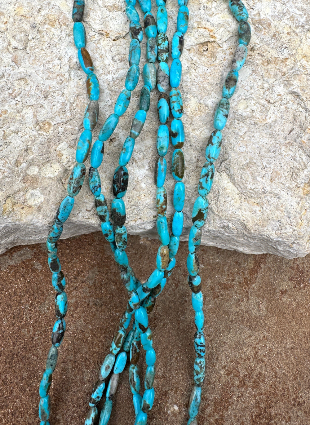 Kingman Turquoise (AZ) Long Rice Beads 4x10mm Hand Cut 16