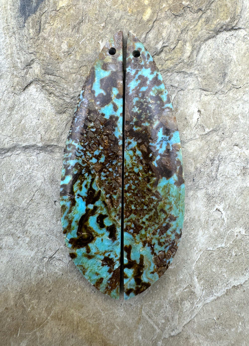 Kingman Turquoise (AZ) Matching Earring Slab Bead Pair