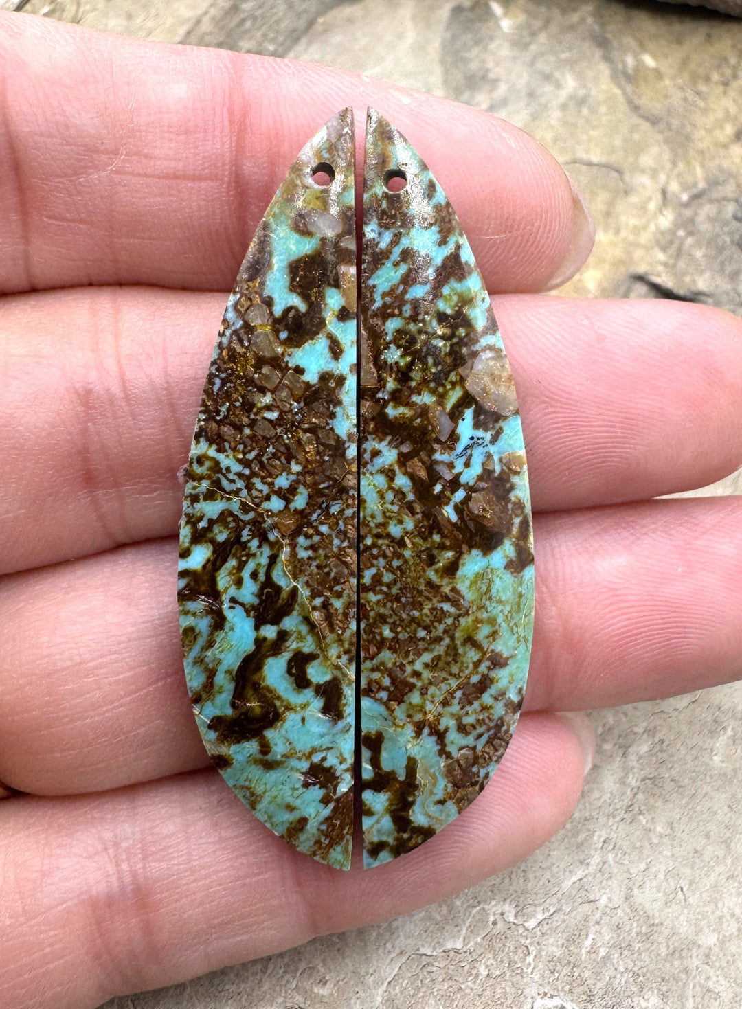 Kingman Turquoise (AZ) Matching Earring Slab Bead Pair