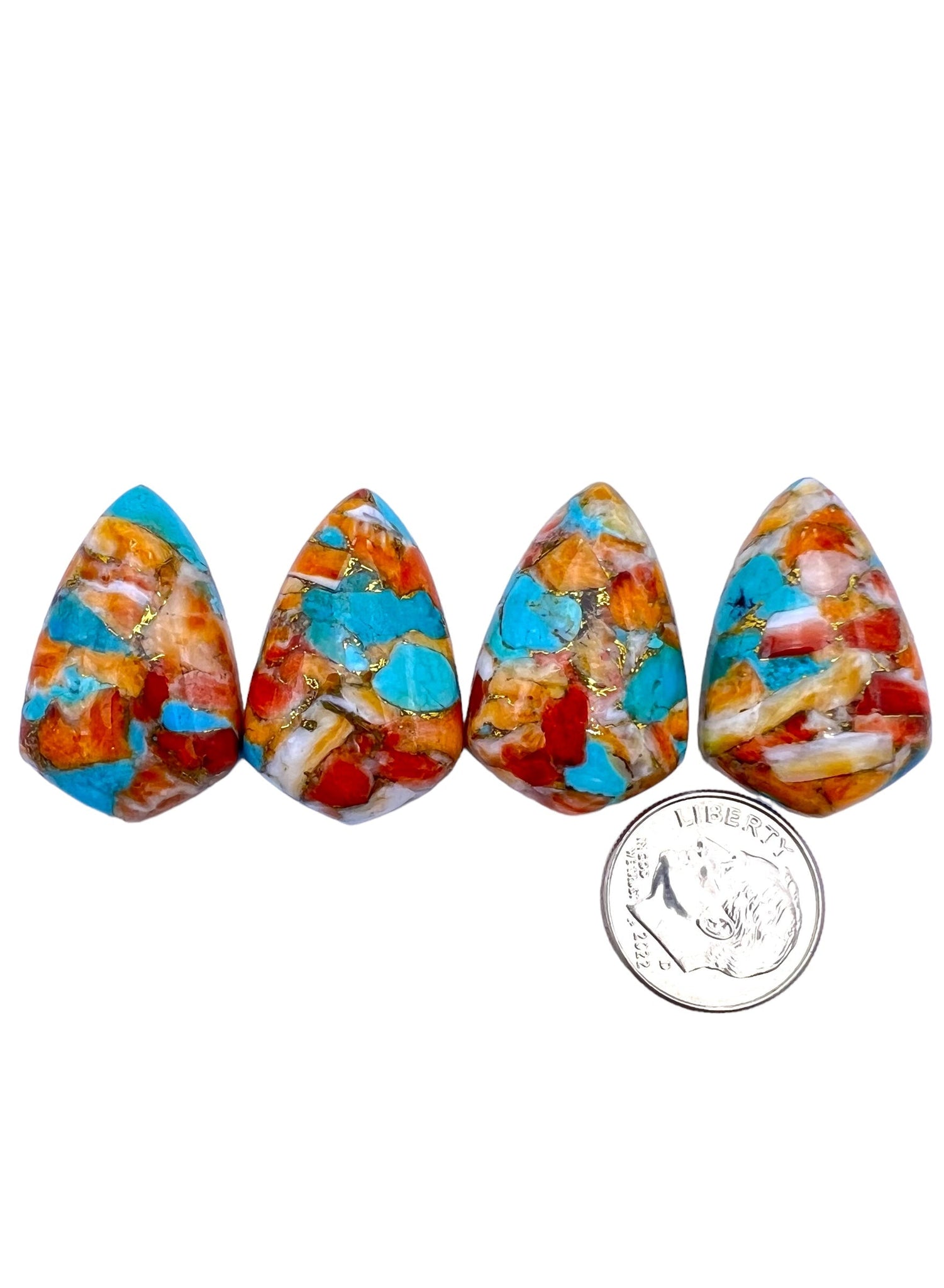 Kingman Turquoise Spiny Oyster and Bronze Freeform Cabochons
