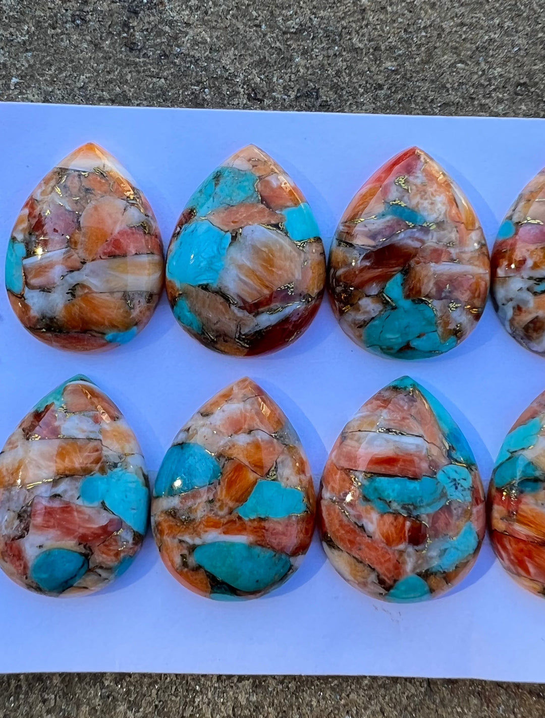 Kingman Turquoise Spiny Oyster and Bronze Teardrop Cabochons