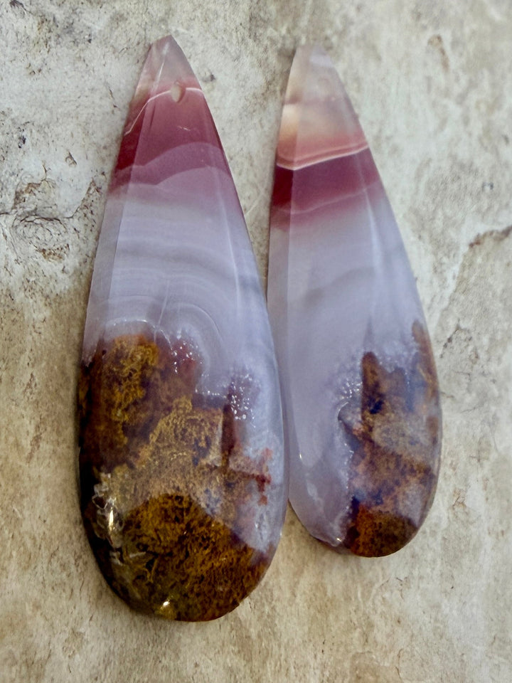 Laguna Lace Agate (Mexico) Earring Bead Slab Pair 13x32mm