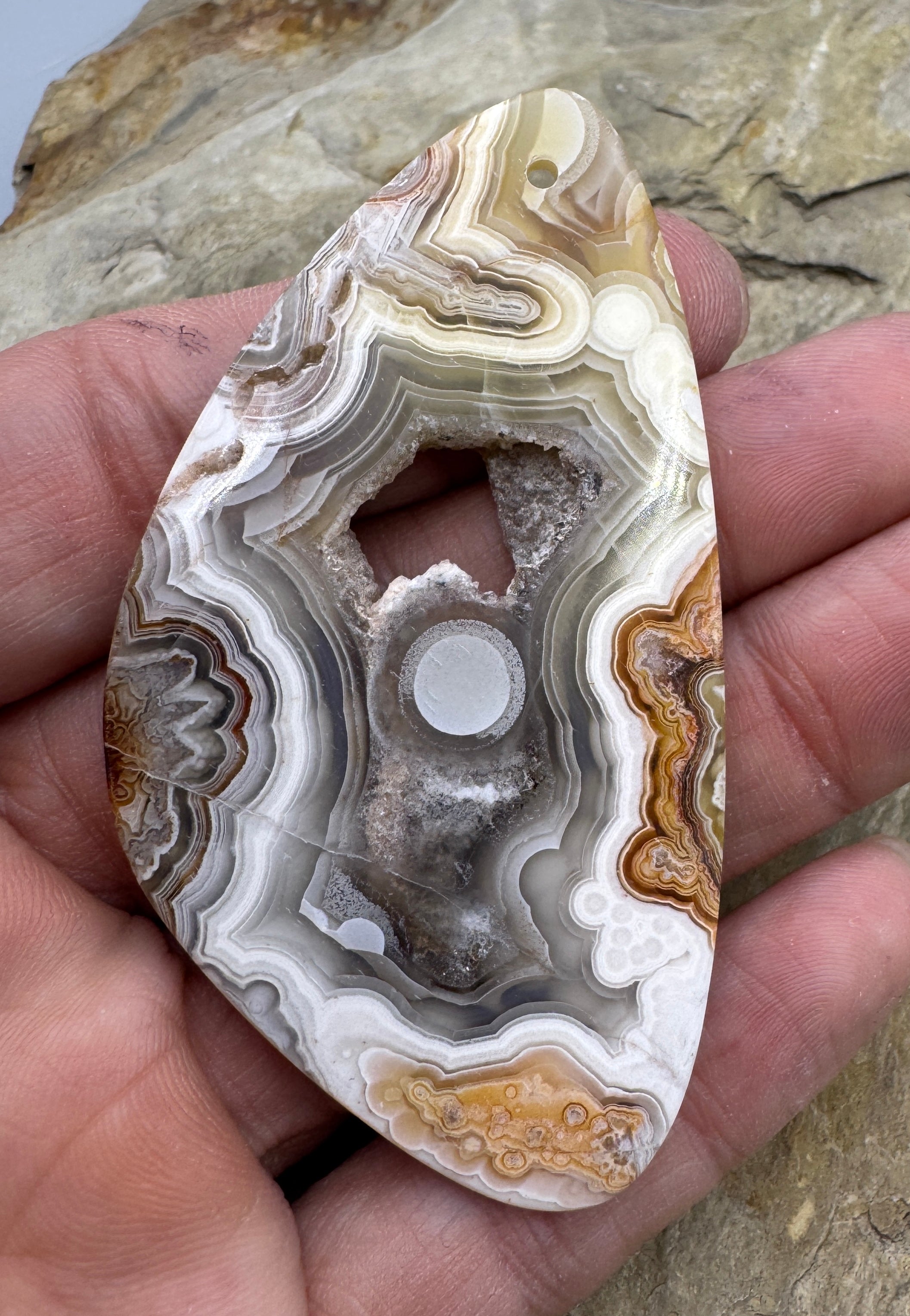 Laguna Lace Agate (Mexico) Huge Focal Pendant Bead 38x70mm