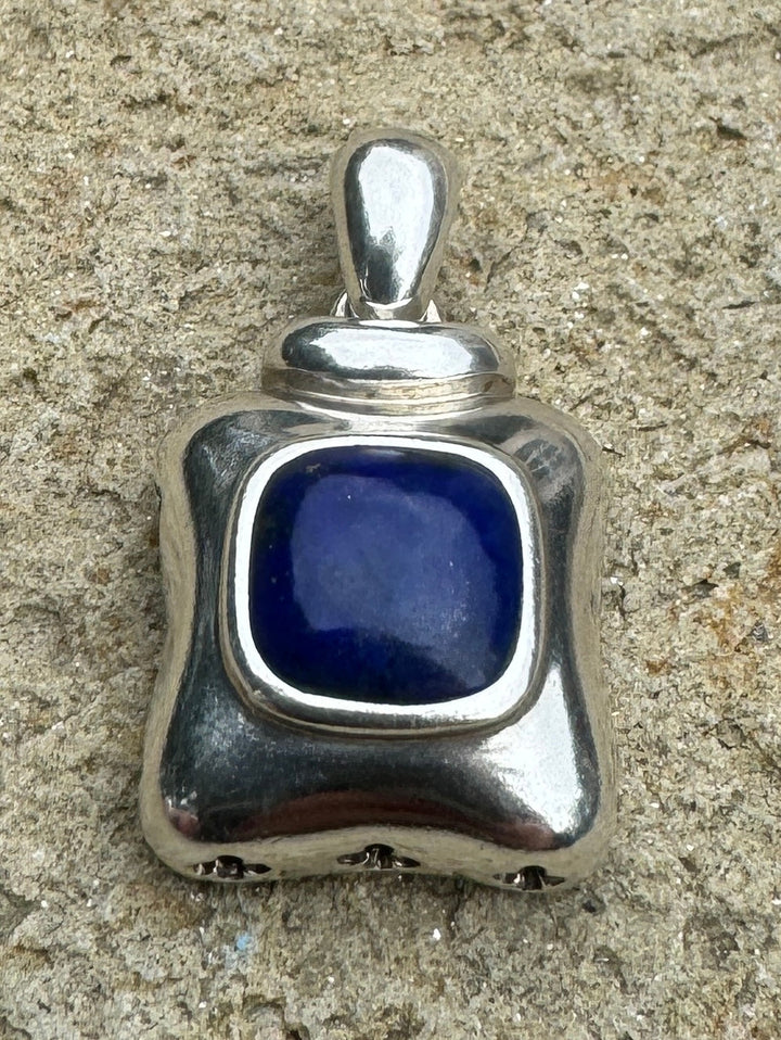 Lapis and Sterling Silver Square Pendant 15x25mm - Jewelry